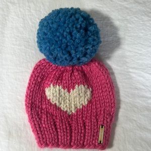 Nickichicki Heart Pom Hand Knit Beanie